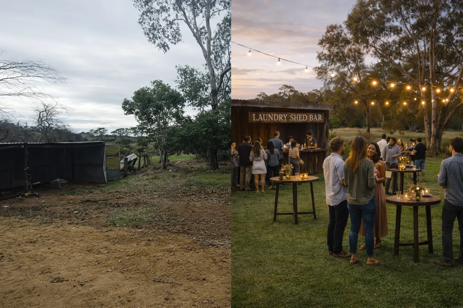 Comparison, showing the existing shed and concept image for the future
