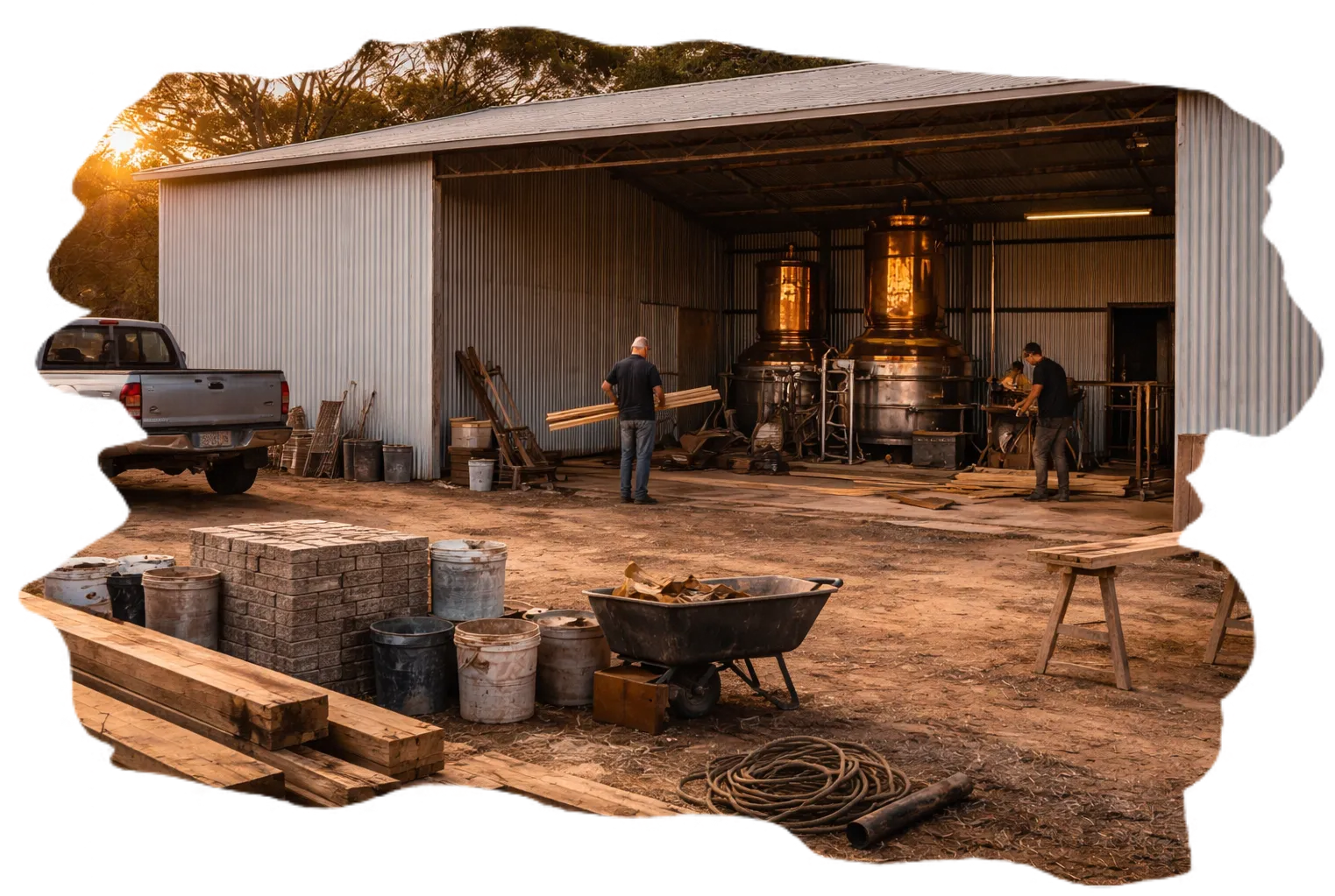 Coffin Rock Distillery build phase in York, Western Australia with long-term work underway