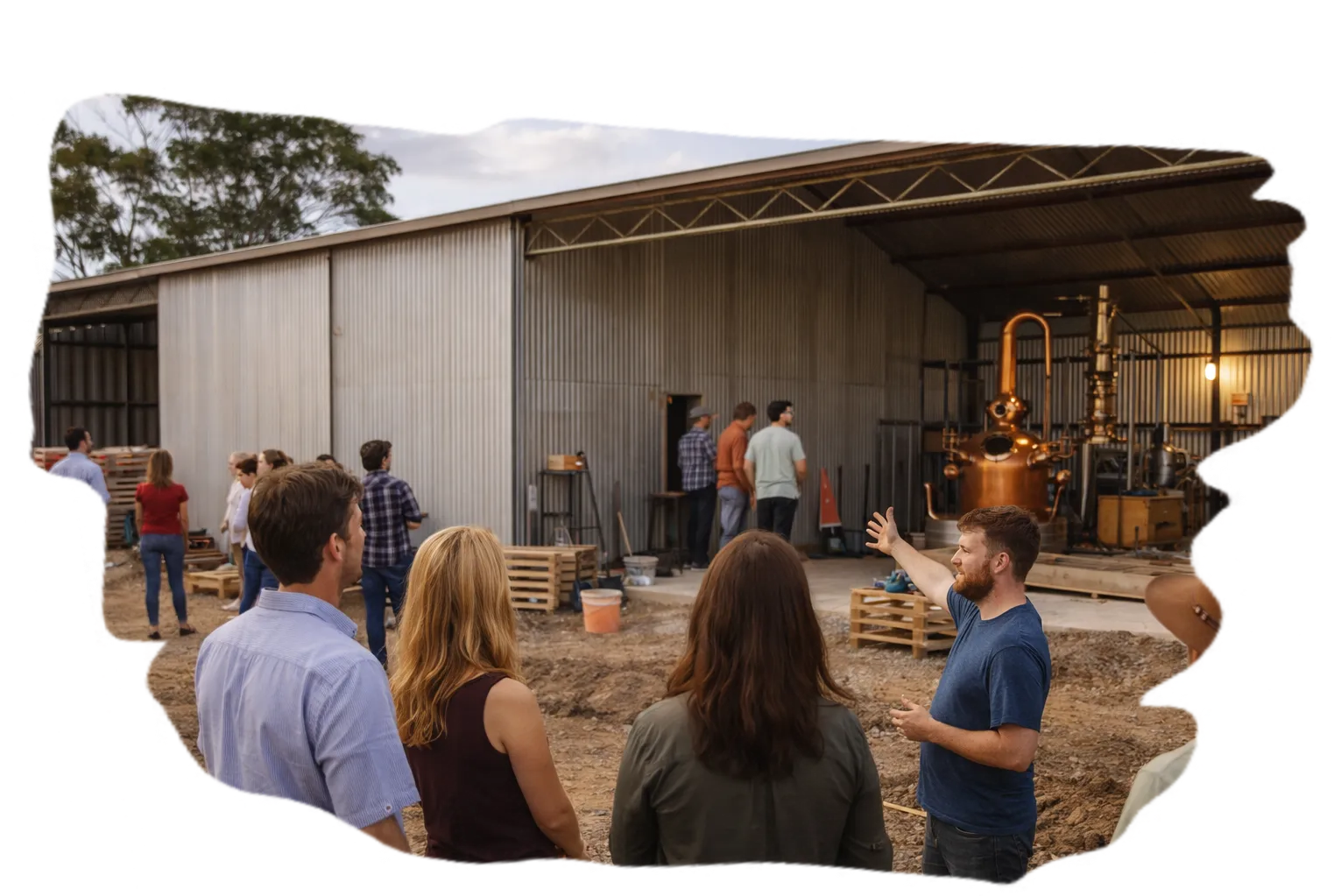 Visitors walking the Coffin Rock Distillery site during a community open day in York, WA
